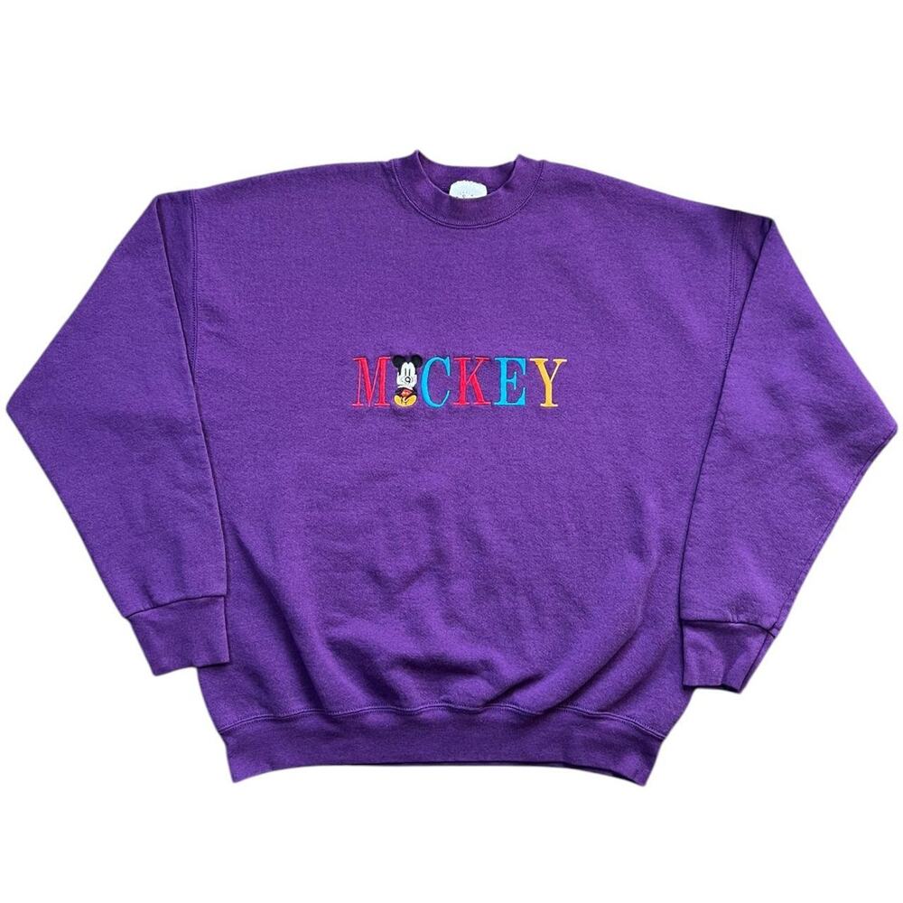 Vintage 90s Disney Mickey Purple Embroidered Sweatshirt Men's XL